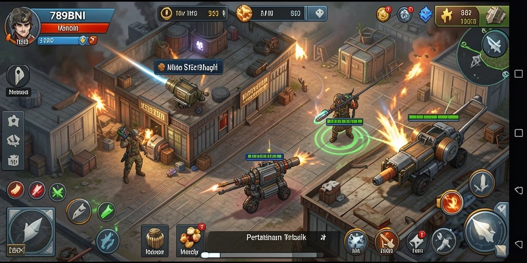 Tangkapan layar menampilkan aksi pertahanan di dalam game Tower Defense.