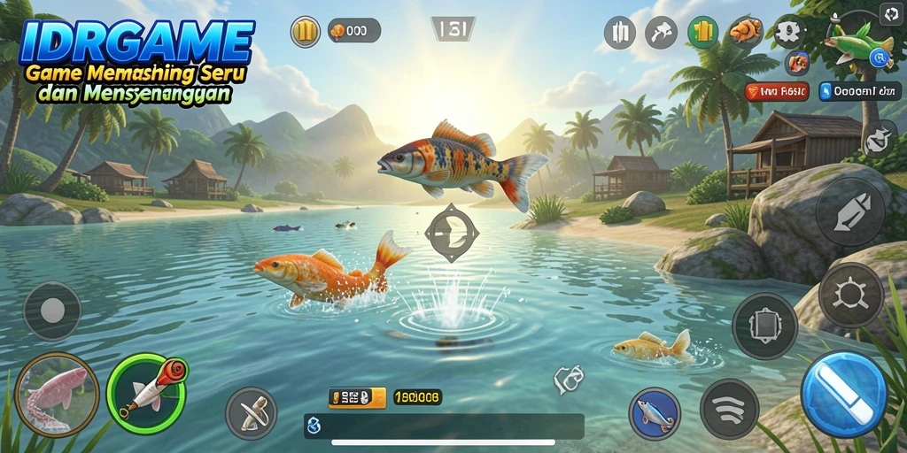 Gameplay menarik IDRGAME saat memancing di danau.