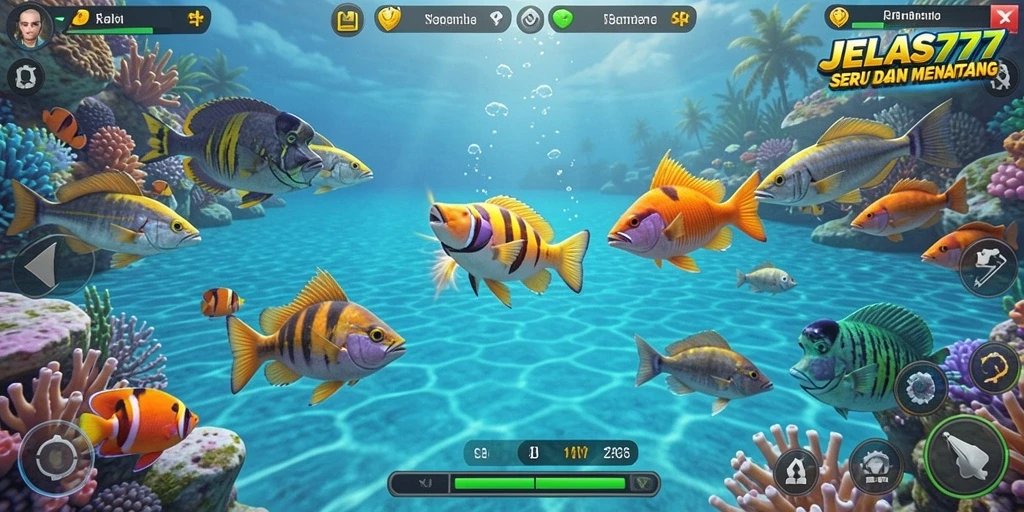 Screenshot JELAS777 menampilkan aksi menembak ikan yang seru.