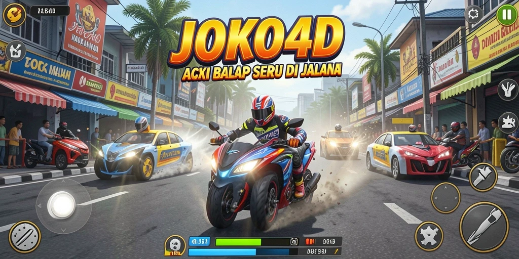 Screenshot gameplay JOKO4D menampilkan balapan seru di trek urban.