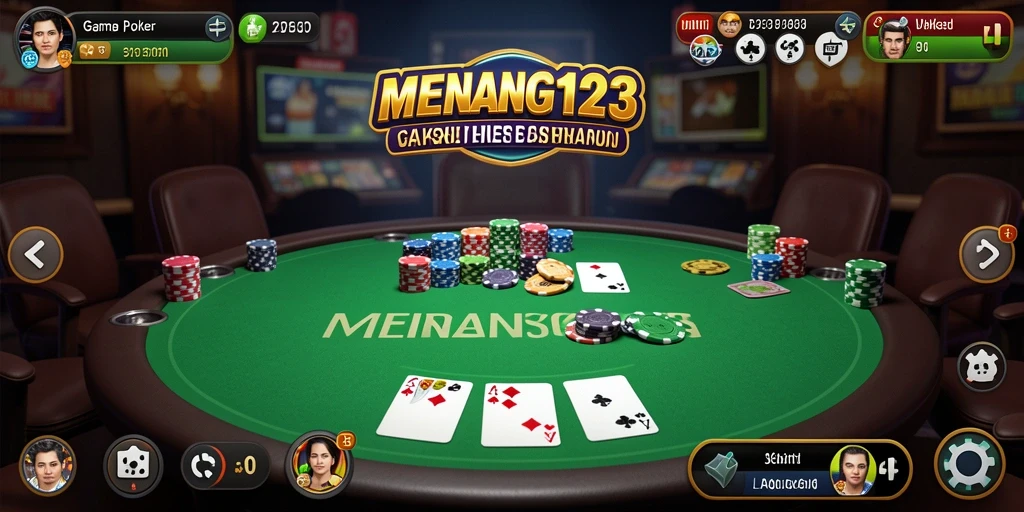 Menampilkan gameplay seru Poker di MENANG123 dengan pemain yang kompetitif.