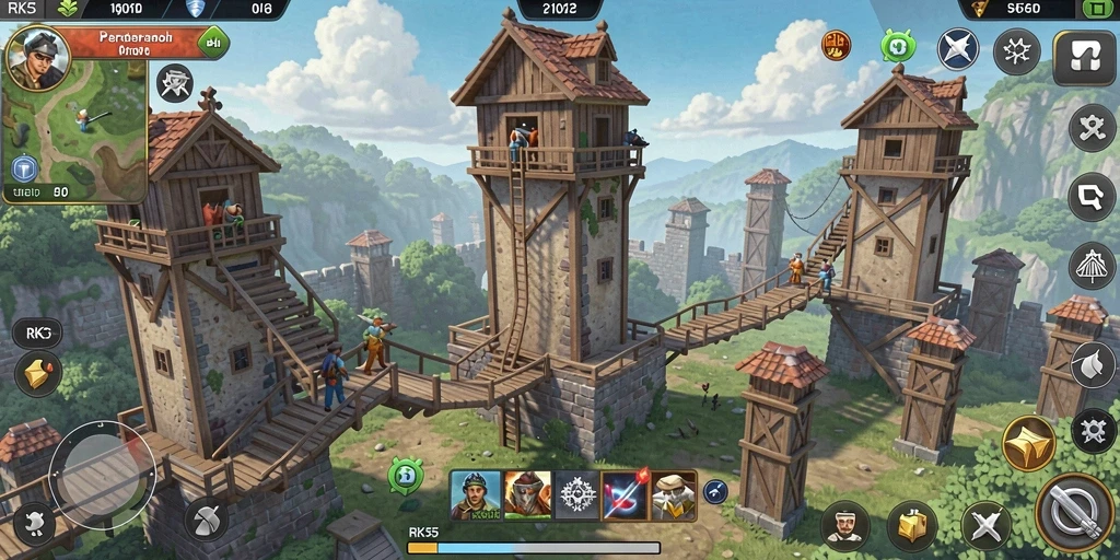 Screenshot menunjukkan aksi seru dalam game Tower Defense RK55.