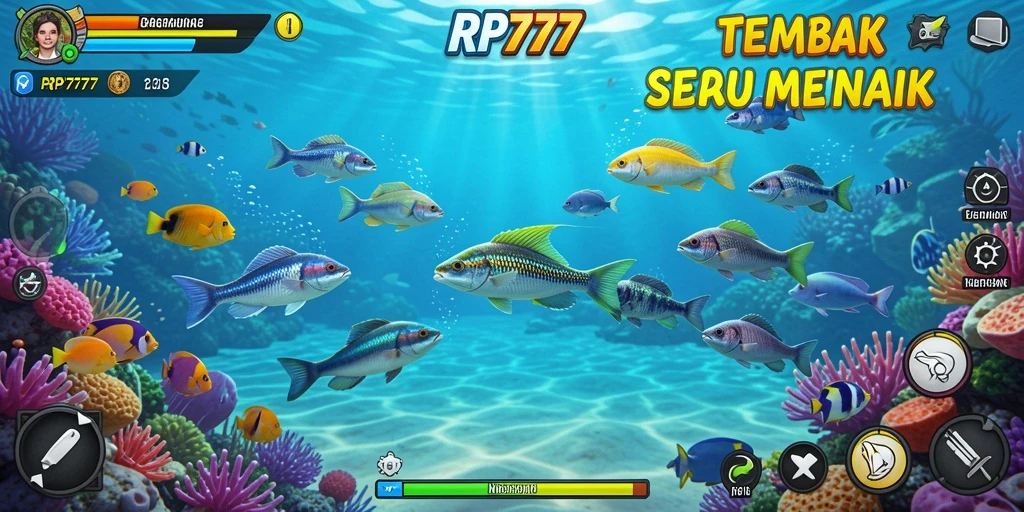 Tampilan gameplay RP777 menunjukkan aksi menembak ikan yang seru.