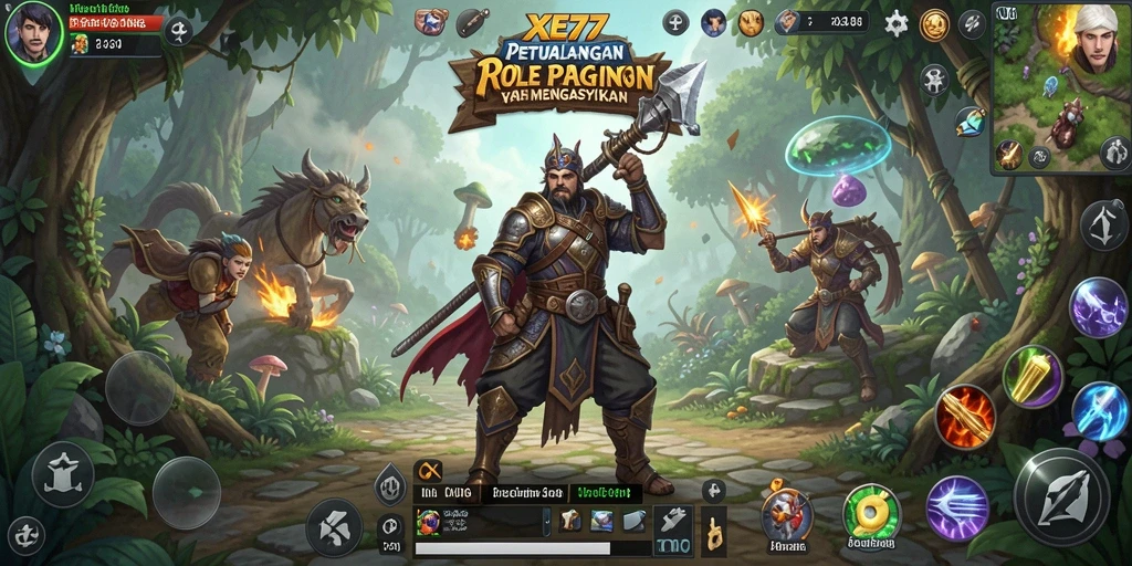 Tampilan gameplay memukau dari XE77 saat karakter bertarung melawan monster.
