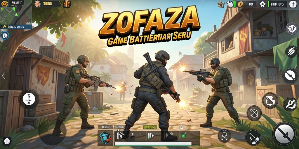 Screenshot gameplay ZOFAZA memperlihatkan aksi Battle Royale yang mendebarkan.